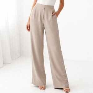 Max Studio Women's Wide Leg Taupe Polyester Trousers, M